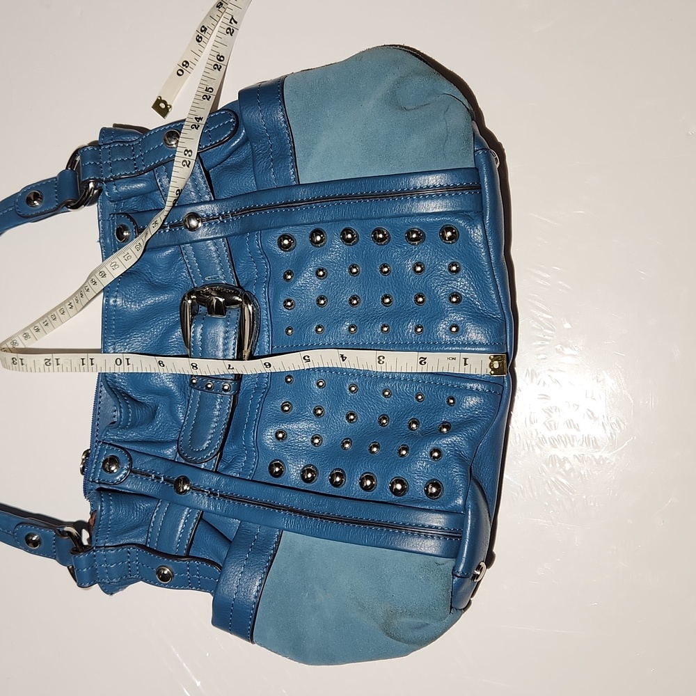 B Makowsky blue 100% leather moto style moto studded bag w/ dust bag - Picture 3 of 13
